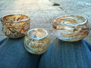 3 tiny handblown glass bowls